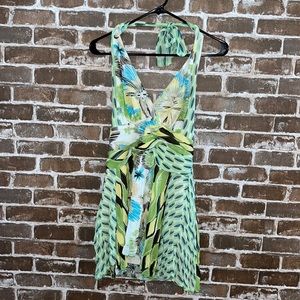 Bisou Bisou green halter mini dress